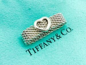 Tiffany & Co. Somerset Mesh Heart Ring Sterling Silver Size 6 w/ Pouch